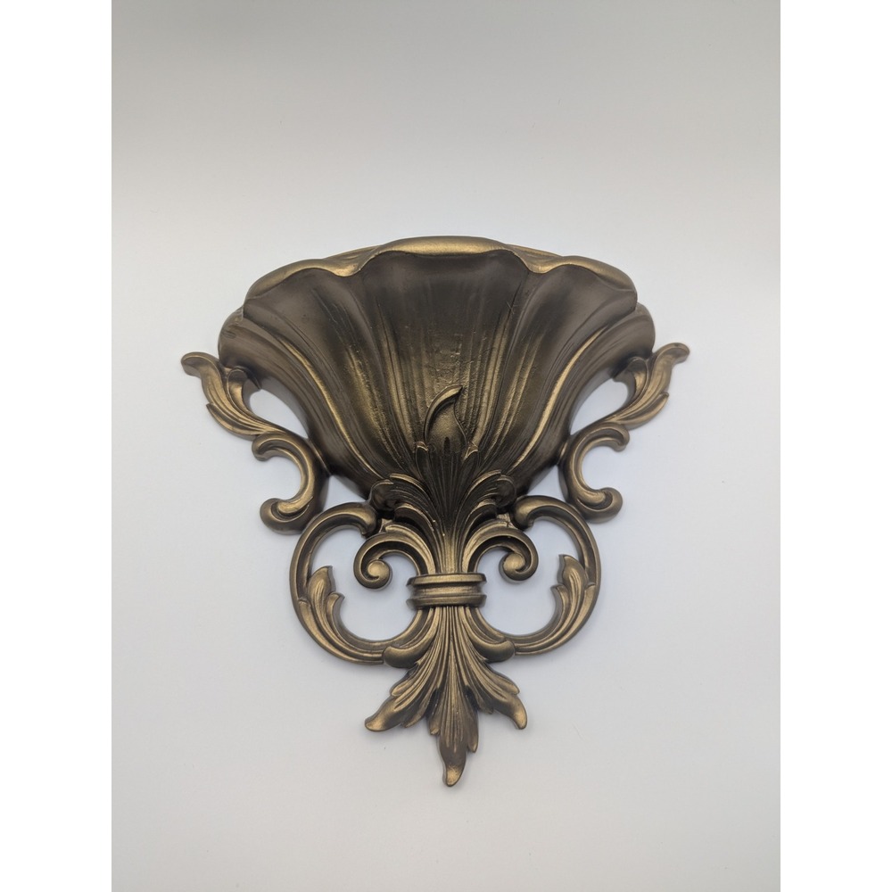 Vintage‎ Homco Gold Fleur De Lis Wall Pocket Planter 4446 MCM 1962 USA Decor